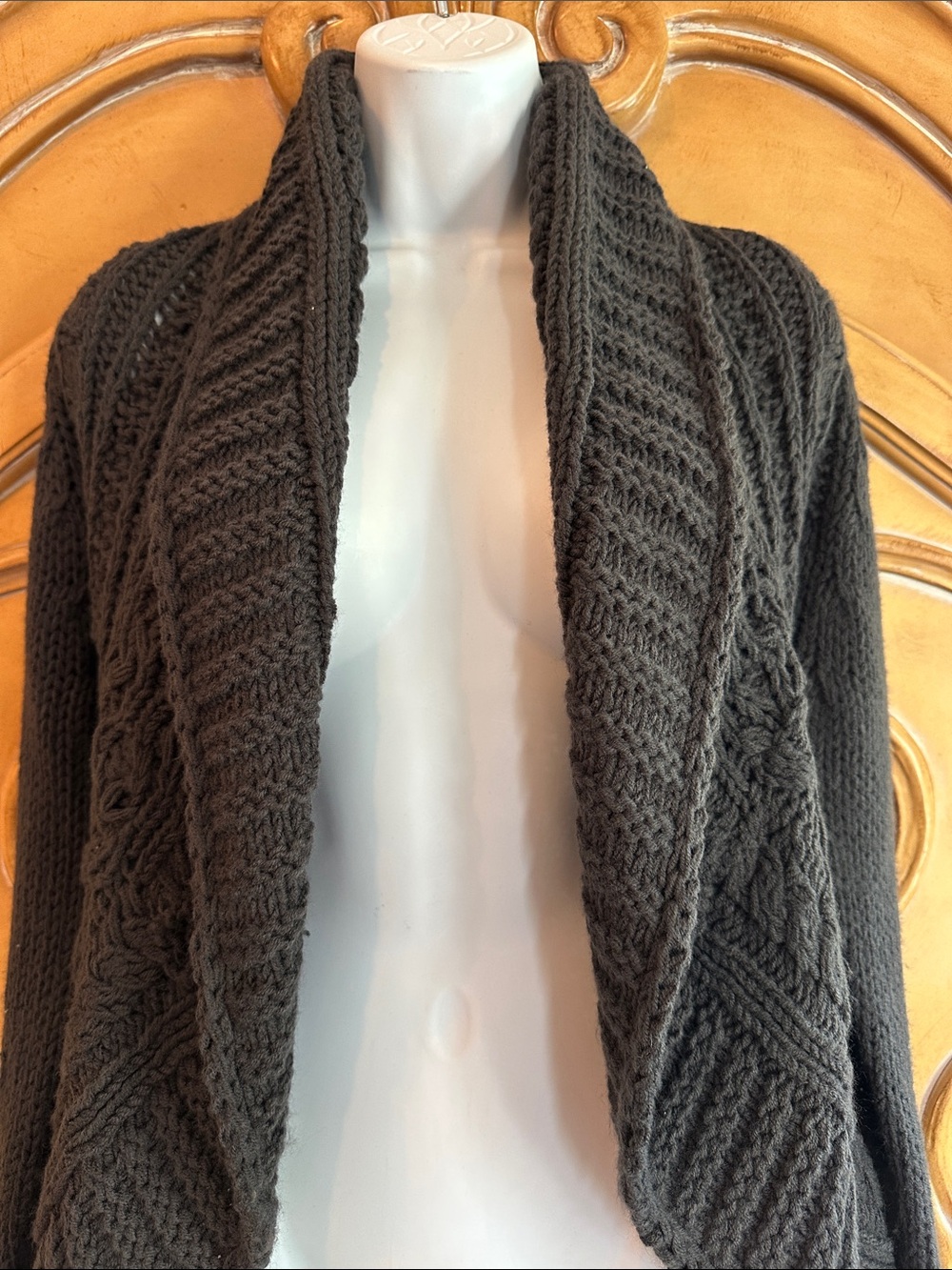 Remain Open-Front Charcoal Knit Shawl Collar Cardigan